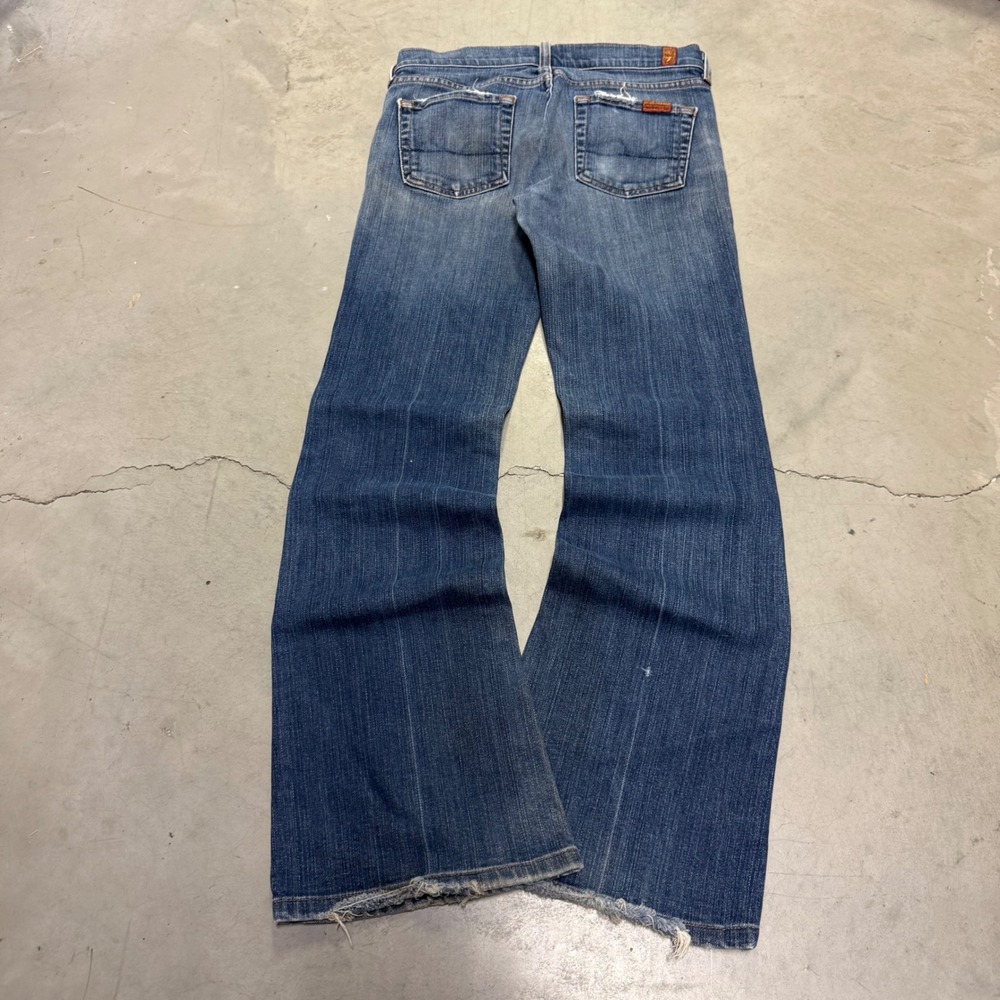 7 For All Mankind Women Blue Flare Leg Low Rise Denim Jeans Size 28x30